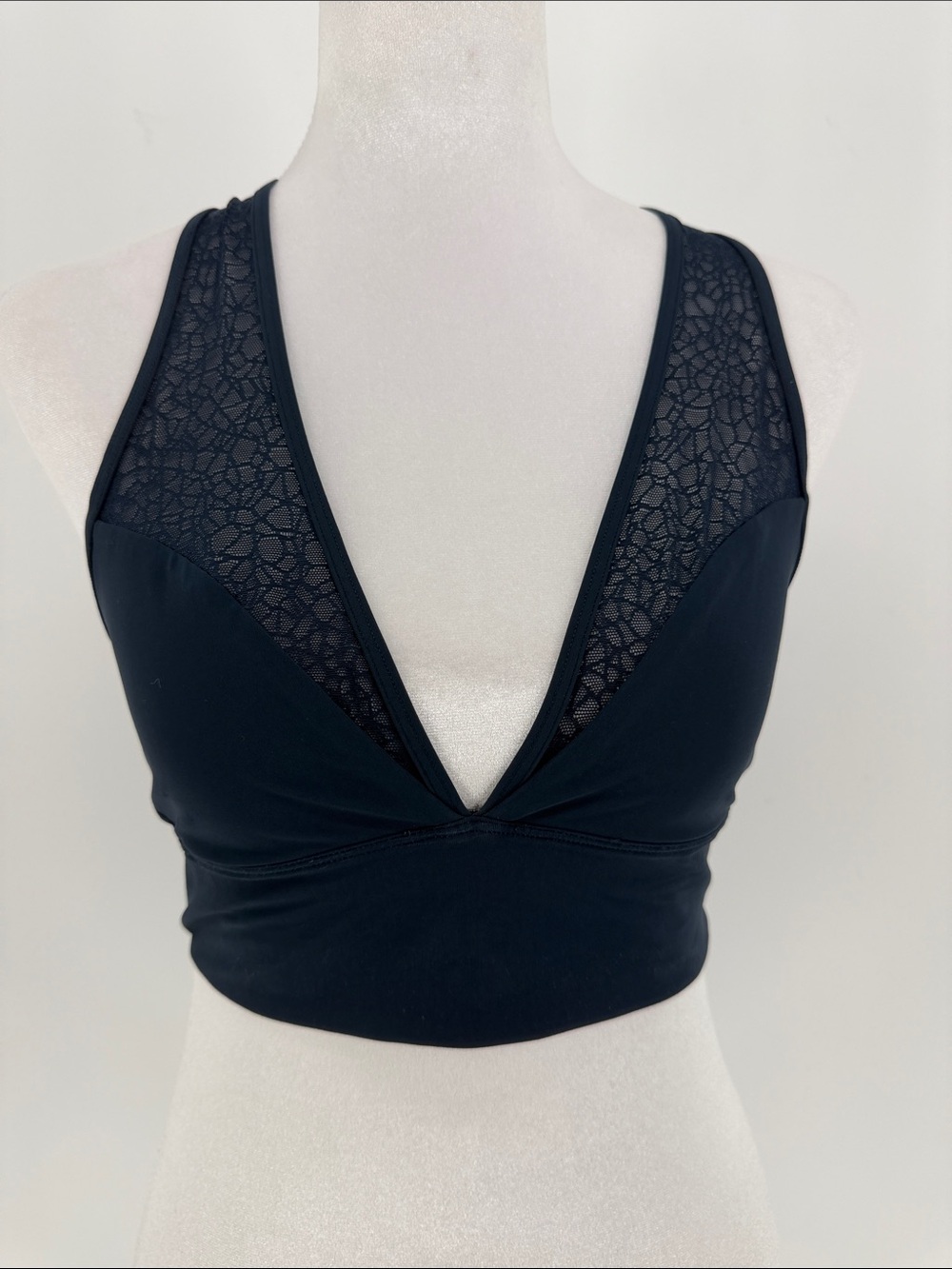 Lululemon Twist & Train Bra Size 6 Jaded Blue Lace Mesh Longline Sports Bra